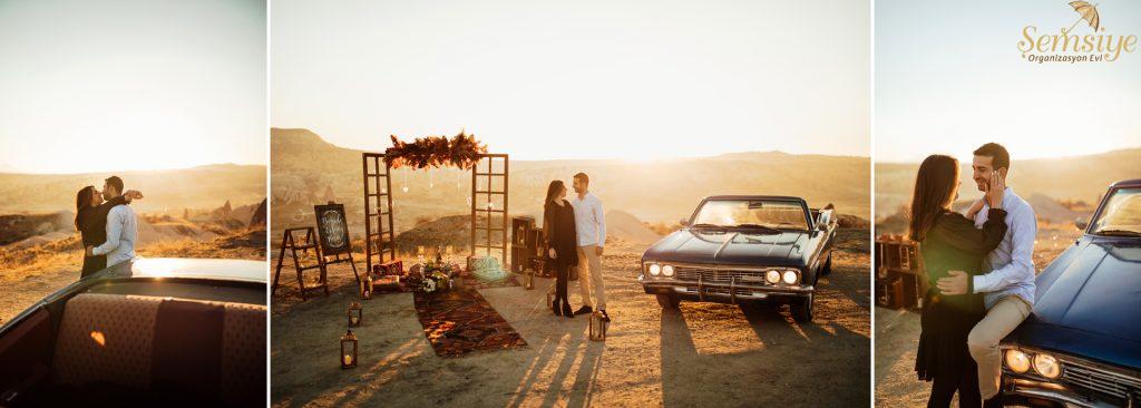 Kapadokya Klasik Araçla Evlilik Teklifi